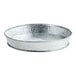 A round galvanized steel tray with a textured surface and silver finish.