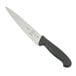 A Mercer Culinary Millennia chef knife with a black handle.