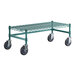 A green Regency metal dunnage rack with black wheels.