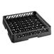 A black plastic Vollrath TR3 Traex® plate rack with holes.