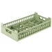 A light green plastic Vollrath cup rack with eight compartments.