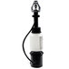 A white and black deck mounted foam soap dispenser with a white bottle and black cap.