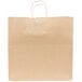 A close-up of a Duro natural Kraft paper bag with handles.