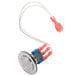 A white and red Roundup momentary switch with wires.