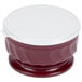 A red and white Dinex Turnbury container with a white lid.