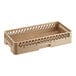 A beige plastic tray with holes.