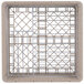 A beige plastic Vollrath Plate Crate with a metal frame and 20 metal rods.