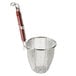 A Thunder Group stainless steel strainer/blanching basket with a wooden handle.