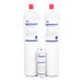 3M Water Filtration Products replacement cartridge kit with white containers and blue labels on the top.