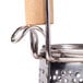 A Thunder Group stainless steel strainer/blanching basket with a wooden handle.