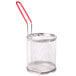 A Town stainless steel mesh strainer/blanching basket with a red handle.