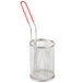 A silver Town stainless steel strainer/blanching basket with a red coated handle.