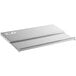 A silver metal sliding lid for a white rectangular underbar ice bin.