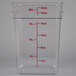 Cambro 22SFSCW135 22 Qt. Clear Square Polycarbonate Food Storage Container with Winter Rose Gradations