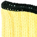 A close up of a yellow and black Cordova cut resistant glove with a black brim on a white background.