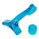 A blue plastic object with a blue plastic cap with a logo on it.