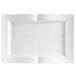 A white rectangular china platter with curved edges and a cut out.