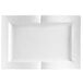 A white rectangular china serving platter with a curved corner.