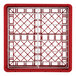 A red plastic Vollrath Traex Plate Crate with metal grids.