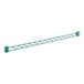 A long metal beam with green epoxy coating and holes.