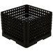 A black plastic Vollrath Traex plate rack with 19 compartments.