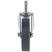 A Carlisle Fold 'N Go cart swivel stem caster with a black and grey wheel and metal screw.