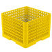 A yellow plastic Vollrath Traex Plate Crate with metal grates.