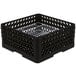 A black plastic Vollrath Traex Plate Crate with metal grates.