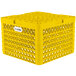 A yellow plastic Vollrath Traex Plate Crate with white text.