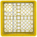 A yellow and silver Vollrath Traex Plate Crate with metal bars.