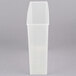 A white plastic container with a curved top and a black lid.