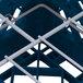 A Vollrath blue plastic plate rack with white metal bars.