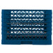 A blue plastic Vollrath Plate Crate rack with 12 compartments.