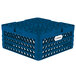 A blue plastic Vollrath Traex Plate Crate with holes.
