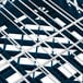 A close up of a blue and white plastic crate with a blue and white grid.