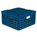 A blue plastic Vollrath Plate Crate with holes and white text.