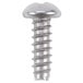 A close-up of a silver screw.