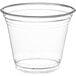 A 9 oz clear plastic squat cup with a clear rim.