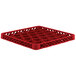 A red plastic container with holes.