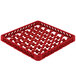 A Vollrath Traex red plastic glass rack extender with holes in the middle.