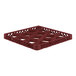 A burgundy full-size plastic glass rack extender with 12 compartments.