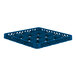 A blue plastic rack extender with 16 compartments for holding glassware.