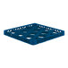 A blue plastic glass rack extender with 12 compartments for organizing glassware.