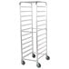 A Regency unassembled metal sheet pan rack with wheels.