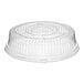 A clear plastic round catering tray high dome lid.