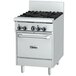 A stainless steel Garland gas range with four burners and a space saver oven.