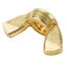 A close up of a brass nut with a gold finish.