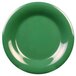 A close-up of a green Thunder Group wide rim melamine plate.