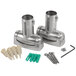 Two stainless steel curved metal objects with screws and nuts.
