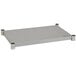A rectangular silver metal undershelf for an Eagle Group work table.